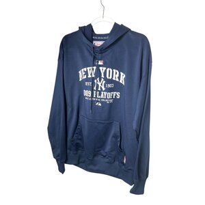 NEW YORK YANKEES Playoff Hoodie Sweatshirt Mens Size L Thermabase Excellent Navy